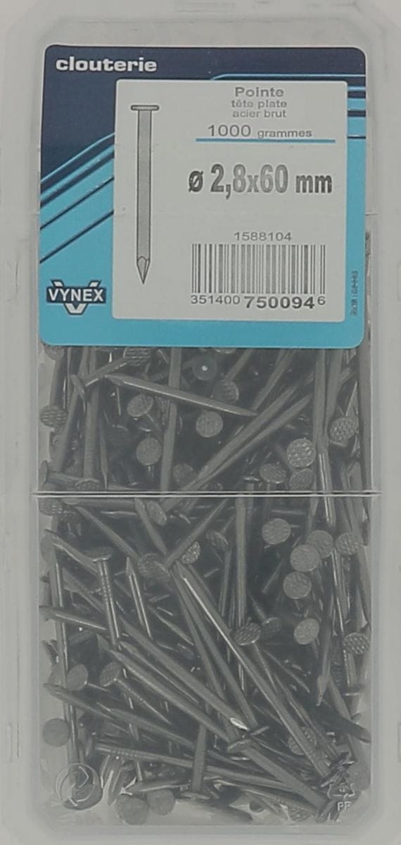 Paquet 190 pointes tête plate 2.8x60